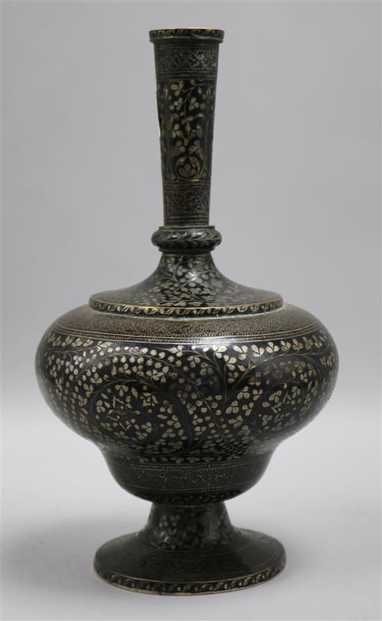 A Bidri ware silvered and silver inlaid bottle vase